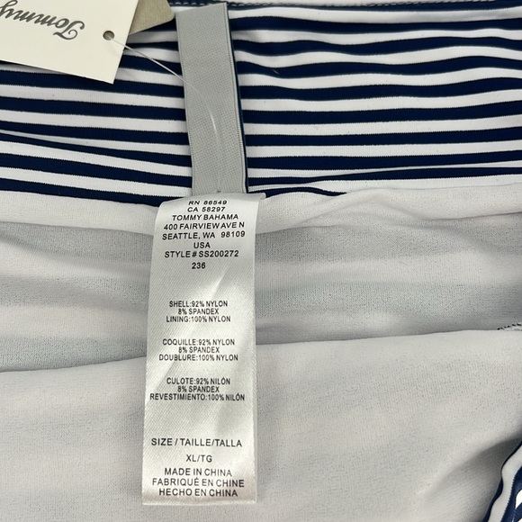 TOMMY BAHAMA Bathing Suit Bikini Bottom Blue White Stripe Full Coverage NWT’s XL - Picture 6 of 6